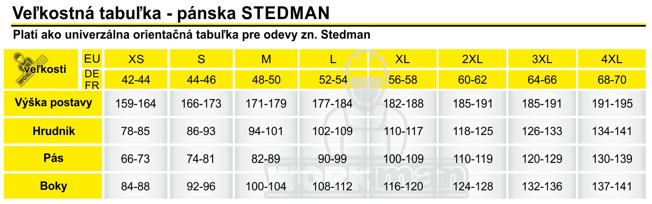Veľkostná tabuľka - pánska Stedman