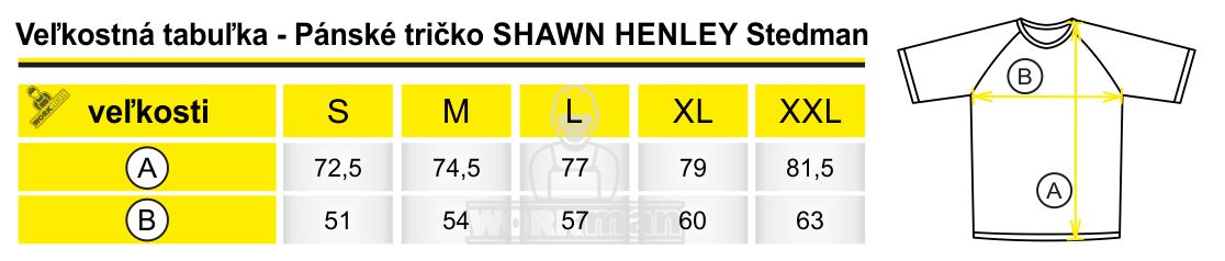 Veľkostná tabuľka - Pánské tričko SHAWN HENLEY Stedman