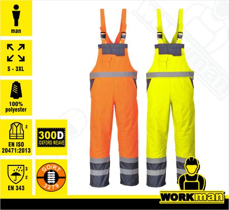 Reflexné nohavice Hi-Vis S488 s náprsenkou Portwest