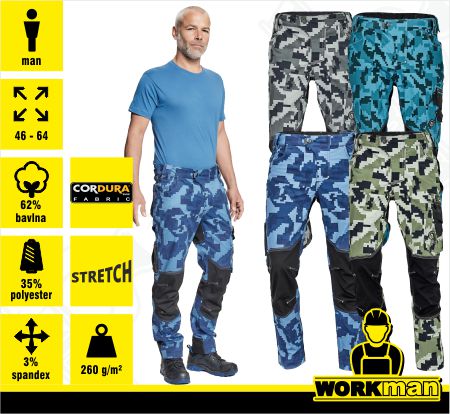 Strečové montérkové nohavice NEURUM CAMOUFLAGE do pása Červa