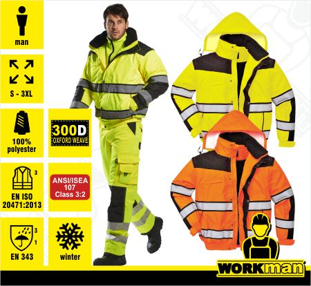 Zateplená reflexná bunda Hi-Vis CLASSIC BOMBER C466 3v1 Portwest