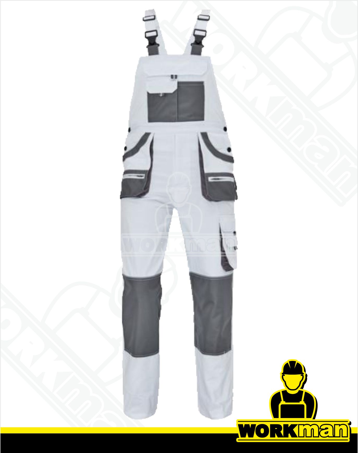 Montérkové nohavice BE-01-004 s náprsenkou F&F biela