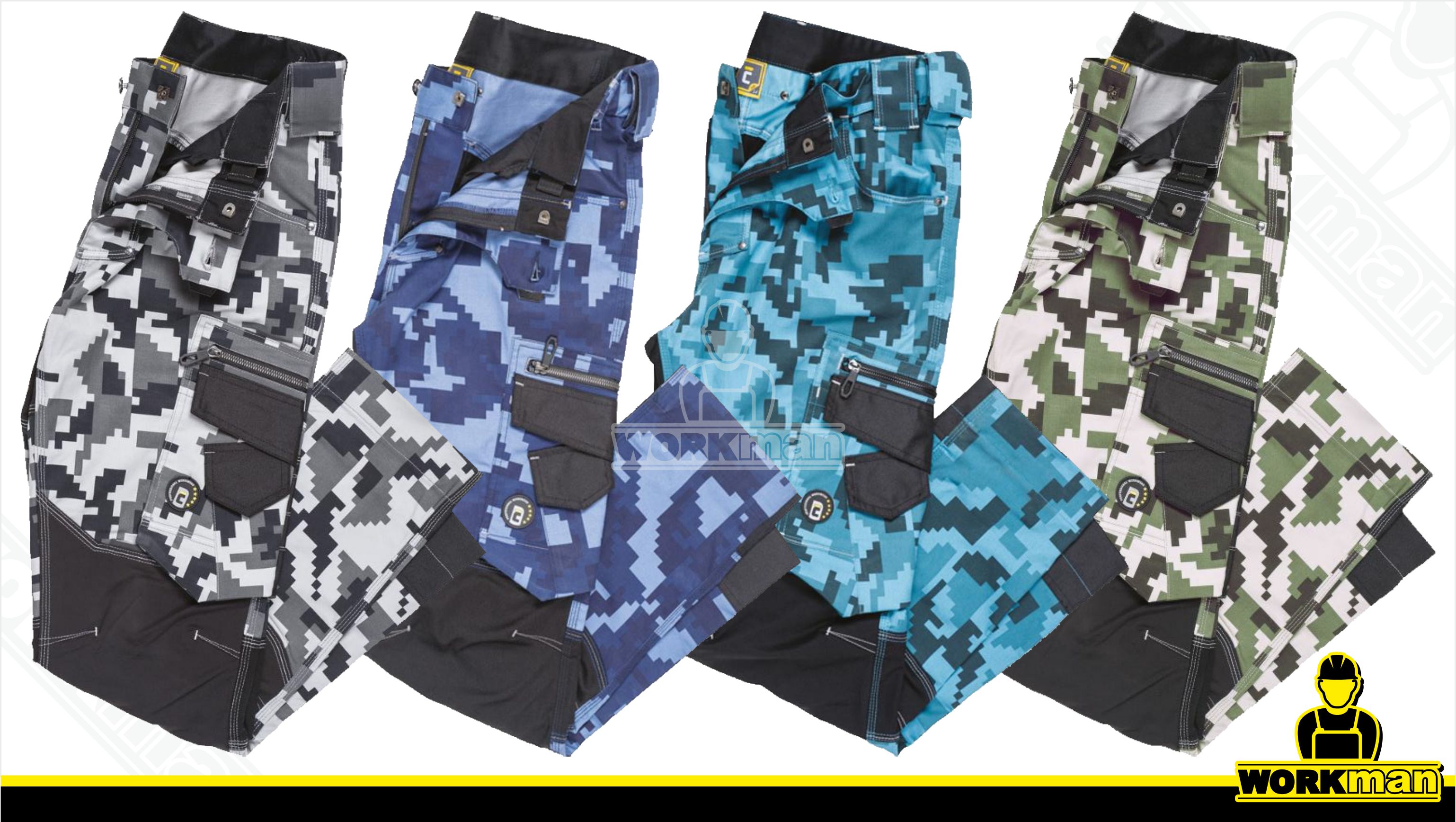 Strečové montérkové nohavice NEURUM CAMOUFLAGE do pása Červa