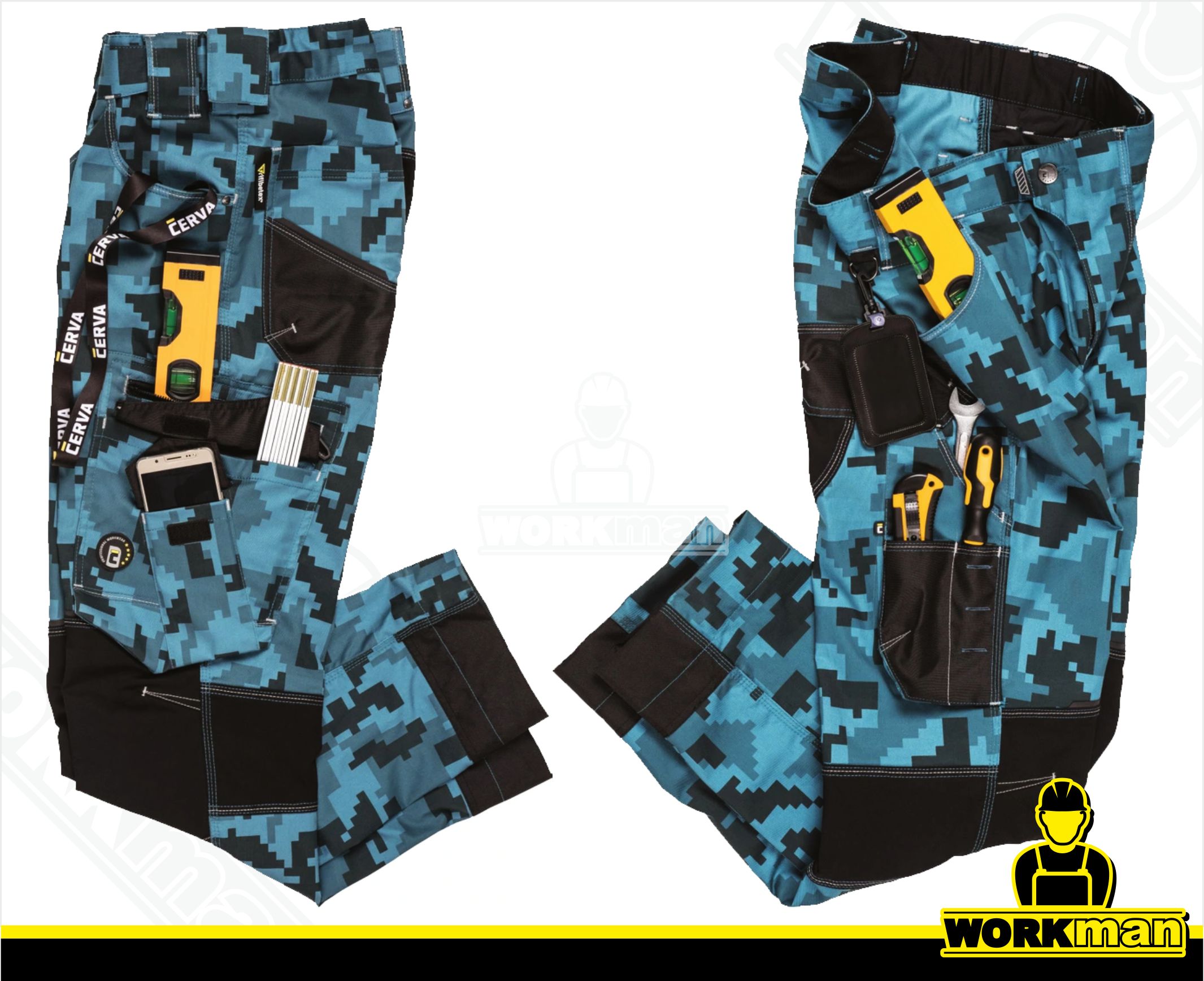 Strečové montérkové nohavice NEURUM CAMOUFLAGE do pása Červa