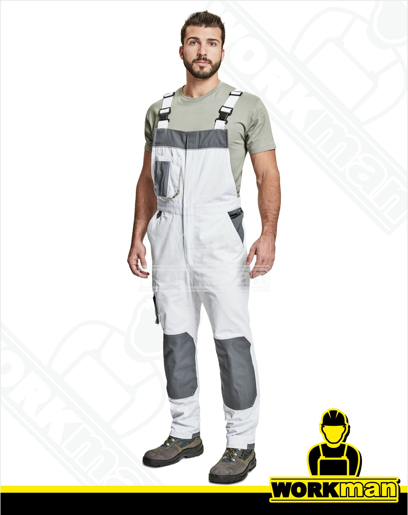 Montérkové nohavice CREMORNE s náprsenkou Červa biela